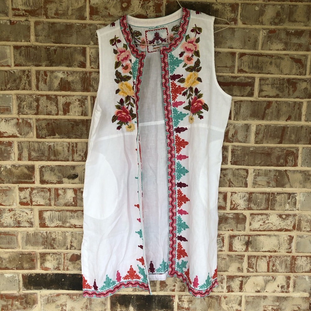 Johnny Was Embroidered Sleeveless Pocket Kimono L - Picture 16 of 16